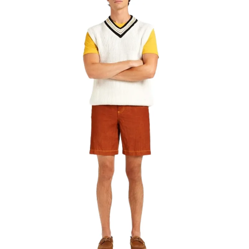 Alpha Studio Man Bermuda Shorts Linen Impunture Brown made by Siebentaschen