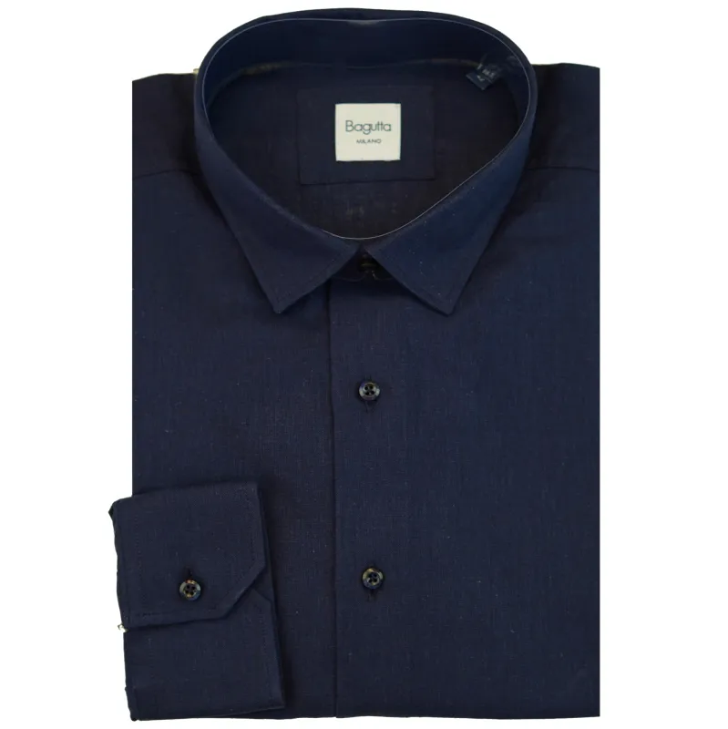 Bagutta Man Shirt Neck Gani Navy Blue made by Bagutta