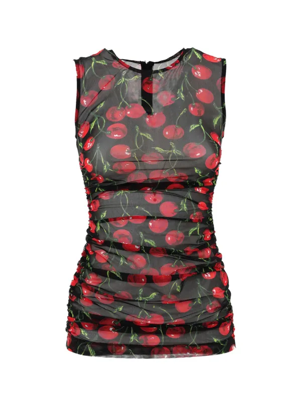 Dolce & Gabbana Cherry Print Black Tulle Sleeveless Top made by Dolce & Gabanna