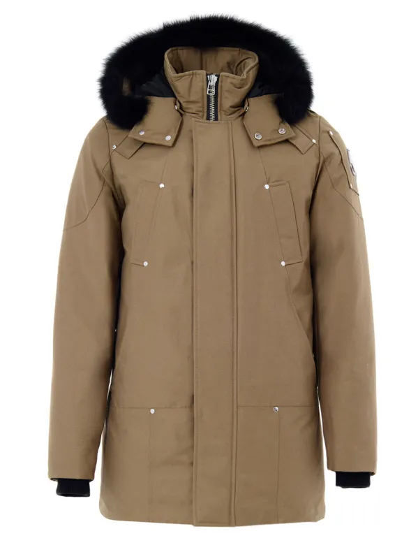 Beige Moose Knuckles Long Fabric Jacket with Hood and Fur made by Moose Knuckles