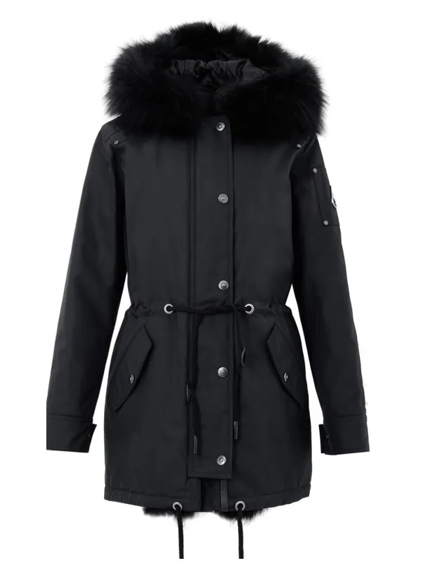 Black Parka Jacket in Technical Fabric with Moose Knuckles Fur made by Moose Knuckles