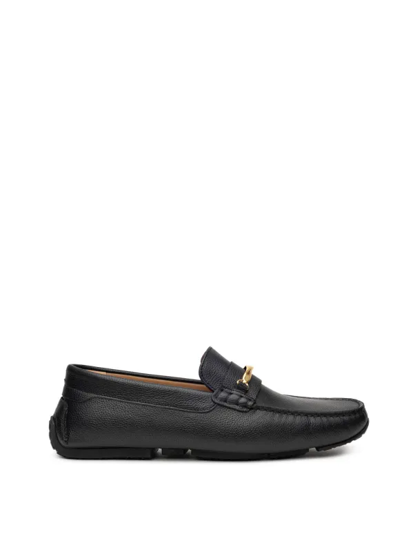Bally Loafers in Black Leather with Gold Plaque made by Bally