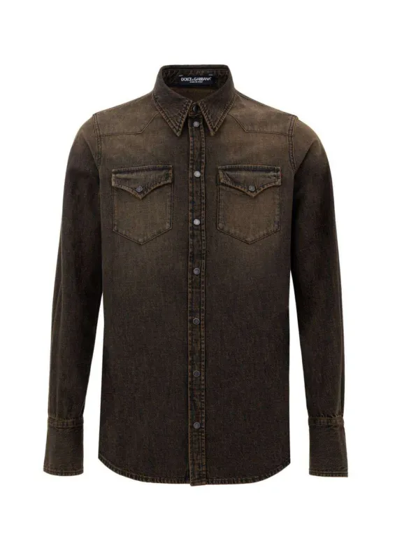 Dolce & Gabbana DÃ©lavÃ© Brown Denim Shirt made by Dolce & Gabanna