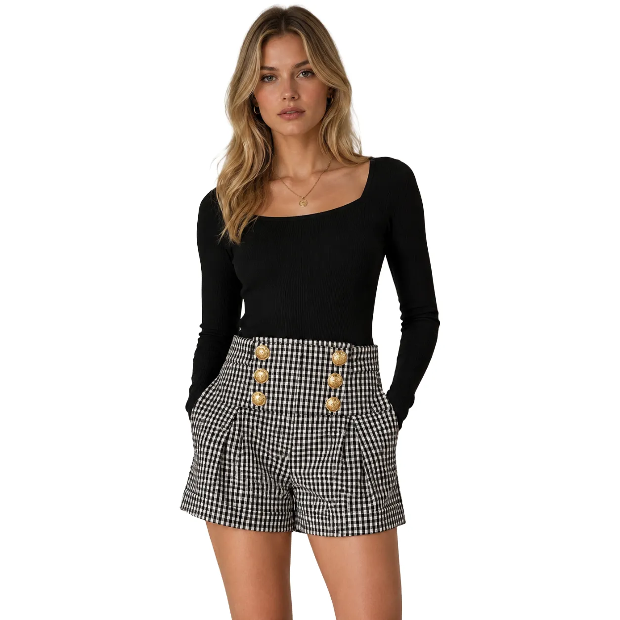 Balmain Woman Shorts Quadretti Black sold by Siebentaschen