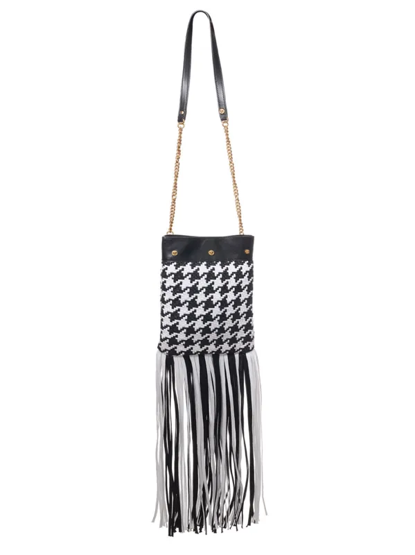 Versace Pied-de-poule shoulder bag with fringes made by Versace