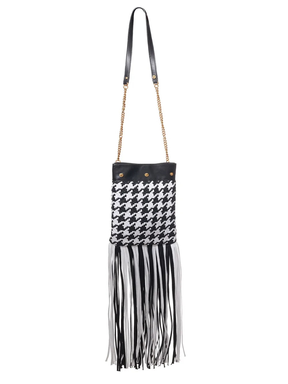 Versace Pied-de-poule shoulder bag with fringes sold by Siebentaschen
