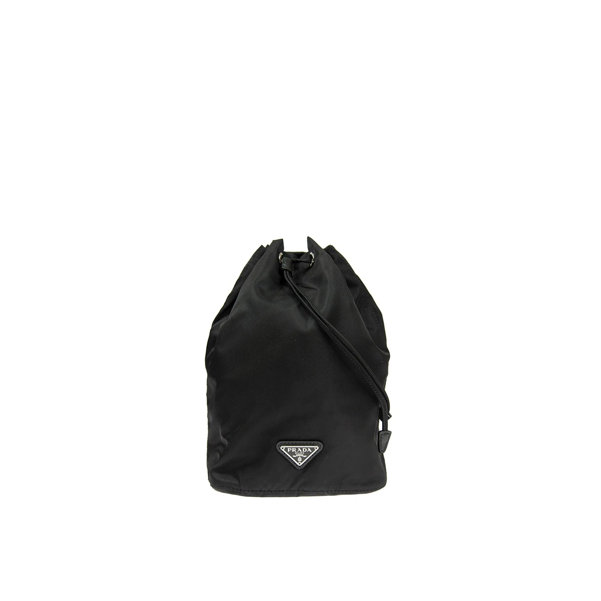 Prada Nylon and Leather Drawstring Pouch sold by Siebentaschen