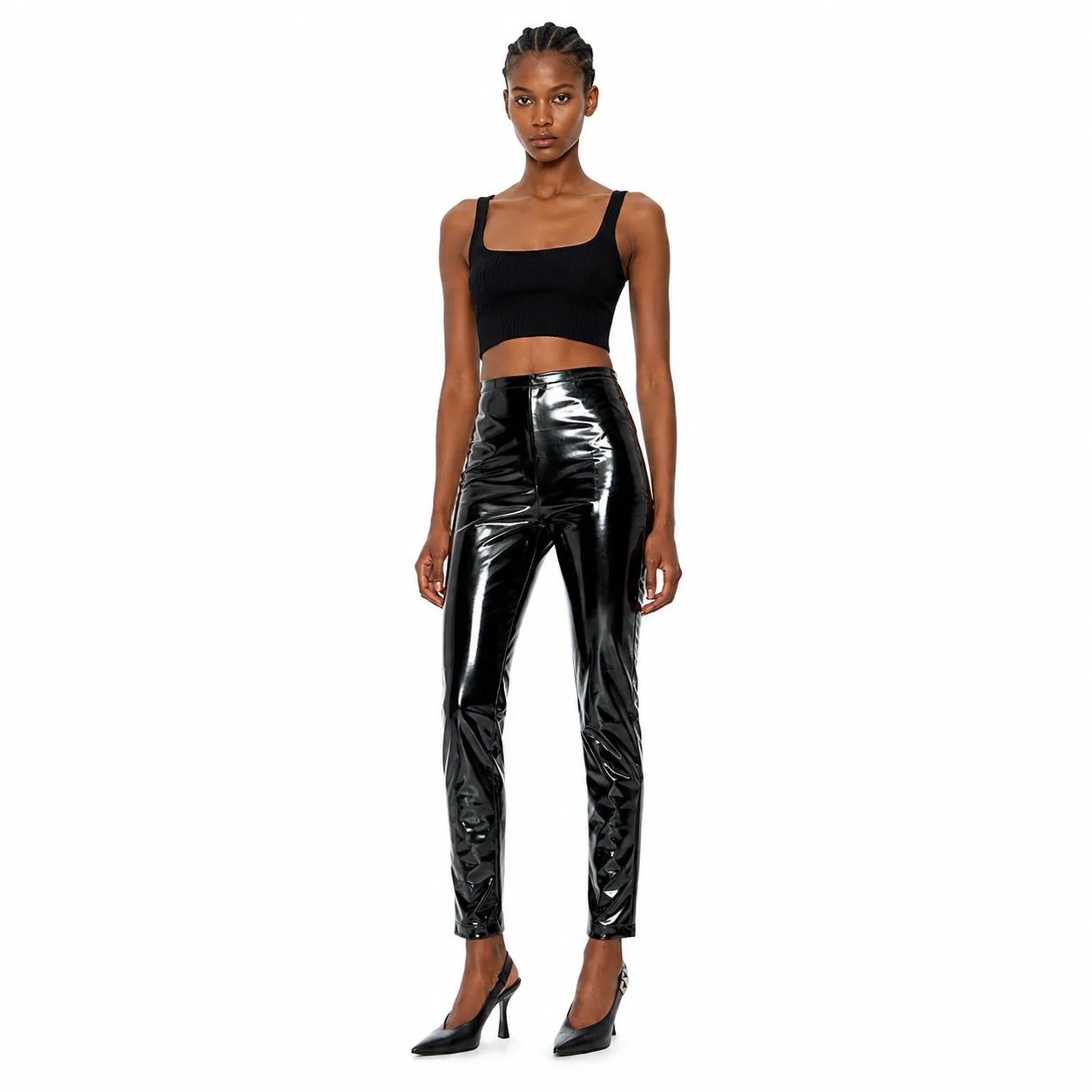 Patrizia Pepe Woman Trousers Long Glossy Black sold by Siebentaschen