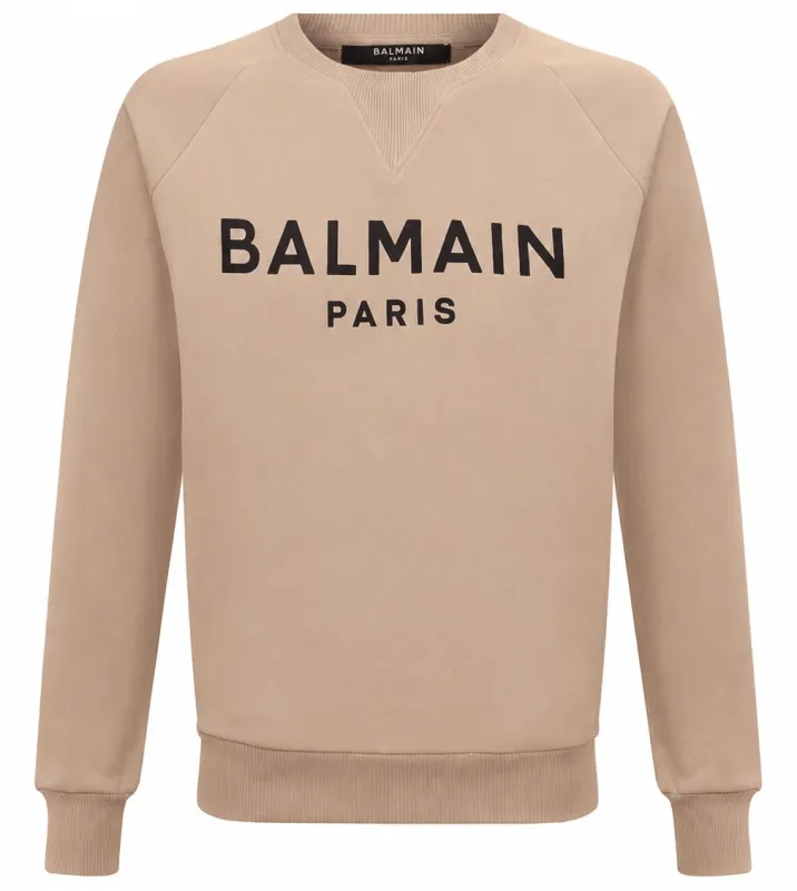 Balmain Man Sweatshirt Crew Neck Beige made by Balmain