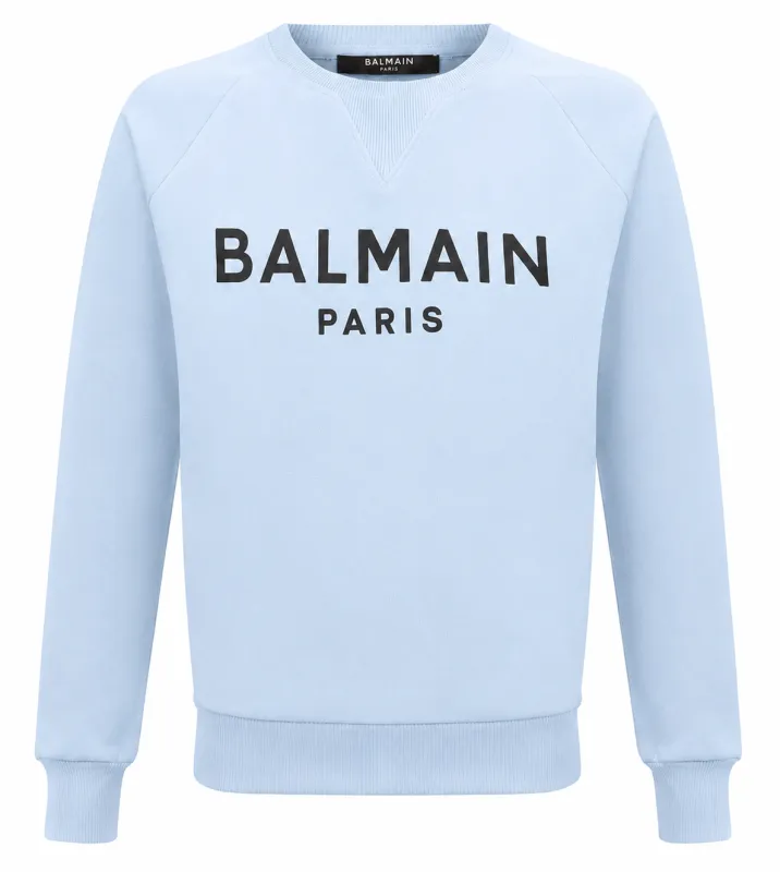 Balmain Man Sweatshirt Crew Neck Light Blue made by Balmain