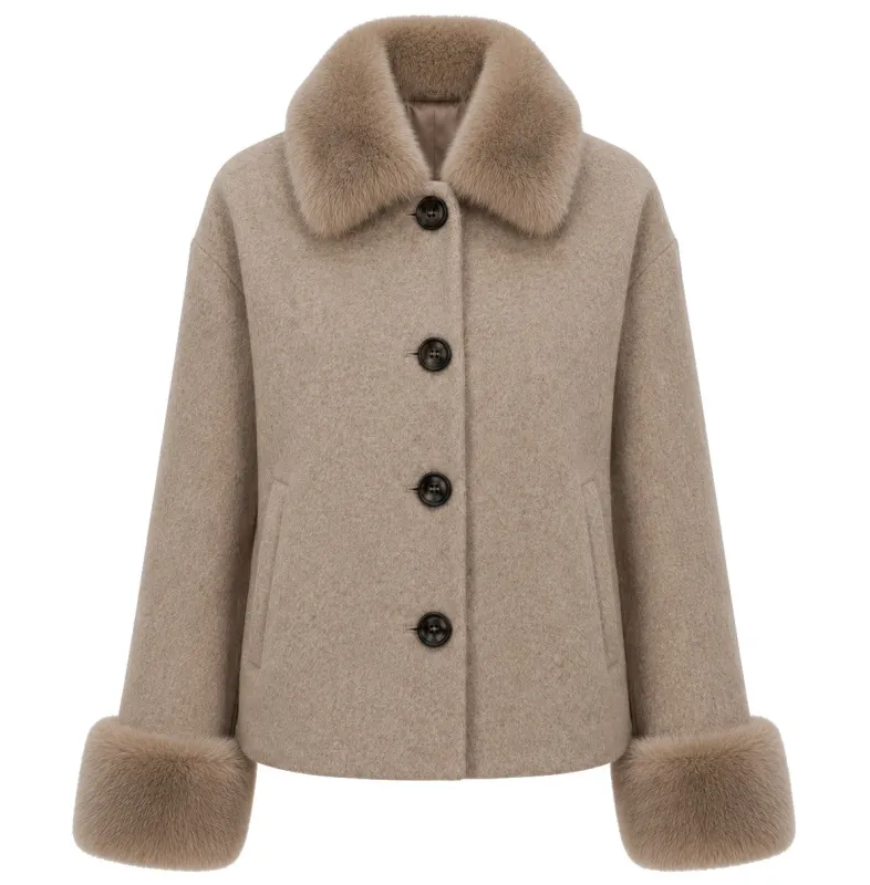 Loro Piana Fabric Woman Coat Short Pelliccia Camel made by Siebentaschen