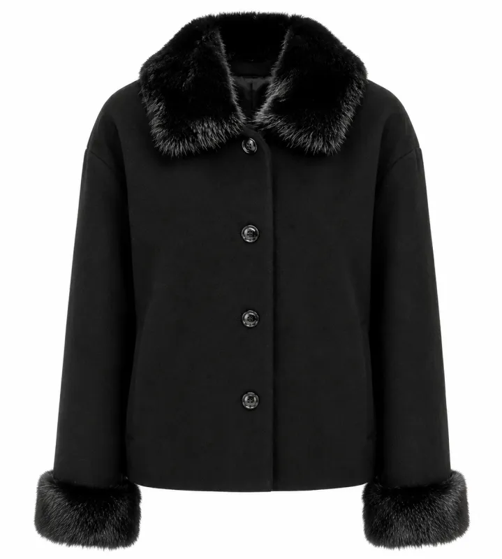 Loro Piana Fabric Woman Coat Short Pelliccia Black made by Siebentaschen