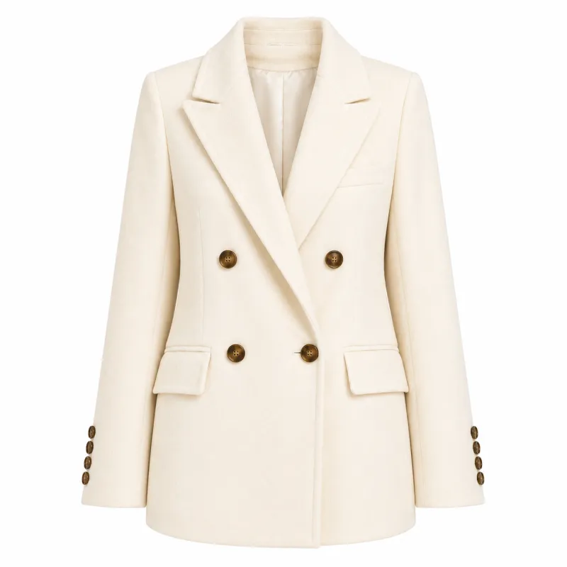 Loro Piana Fabric Woman Coat Short Double-Breasted Cream White made by Siebentaschen
