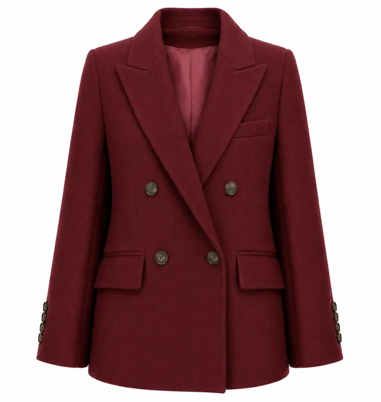 Loro Piana Fabric Woman Coat Short Double-Breasted Burgundy Red made by Siebentaschen