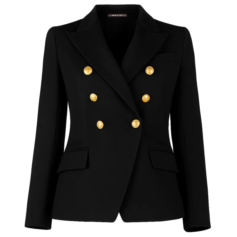 Loro Piana Fabric Woman Jacket Double-Breasted Black made by Siebentaschen