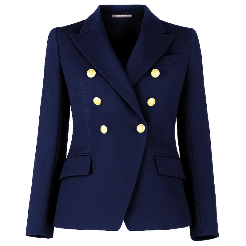Loro Piana Fabric Woman Jacket Double-Breasted Blue made by Siebentaschen