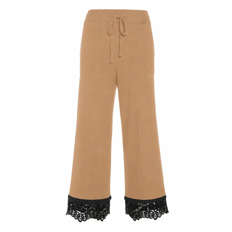 Twinset Woman Trousers Knit Lace Camel made by Siebentaschen