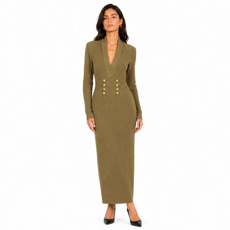 Balmain Woman Dress Ribbed Green made by Balmain