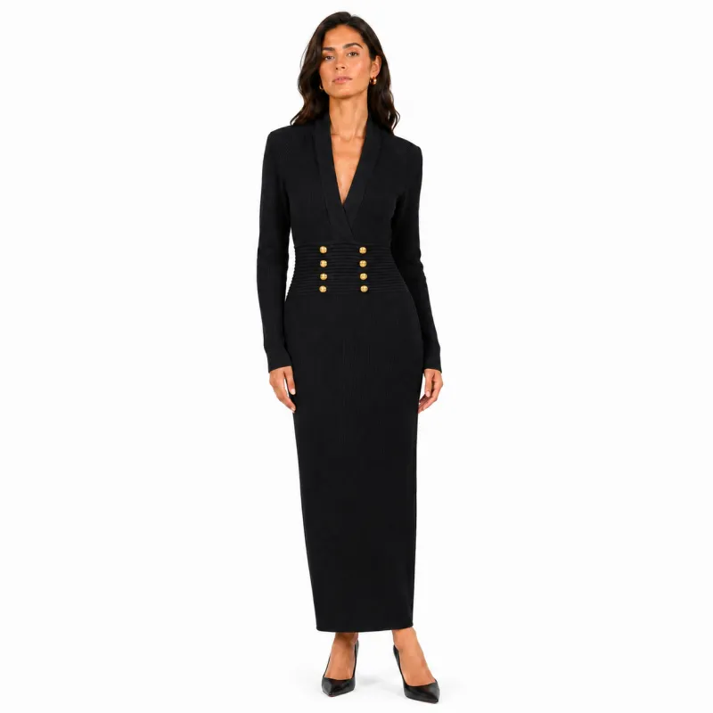 Balmain Woman Dress Ribbed Black made by Balmain