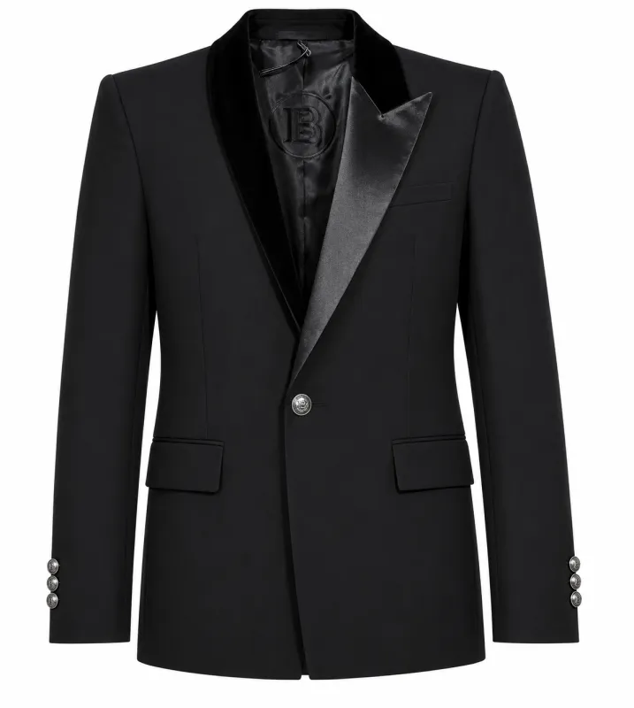Balmain Man Jacket Asimmetrica Lapel Velvet Black made by Balmain