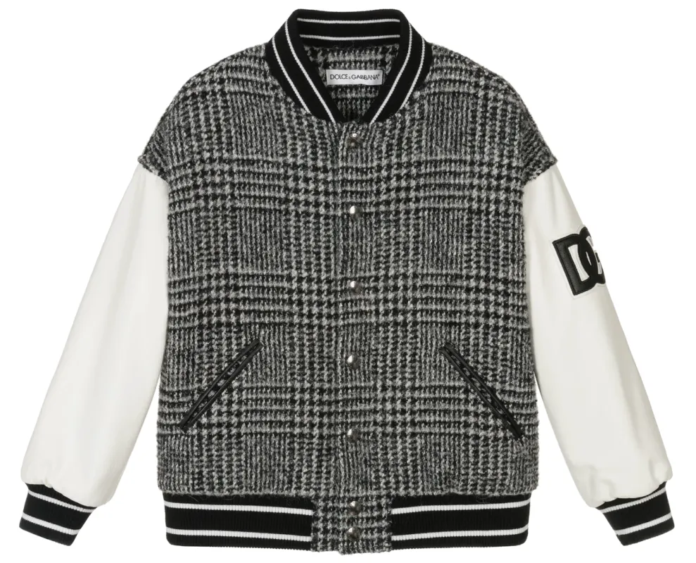 Dolce & Gabbana Man Wool Check Varsity Jacket Grey made by Dolce & Gabanna