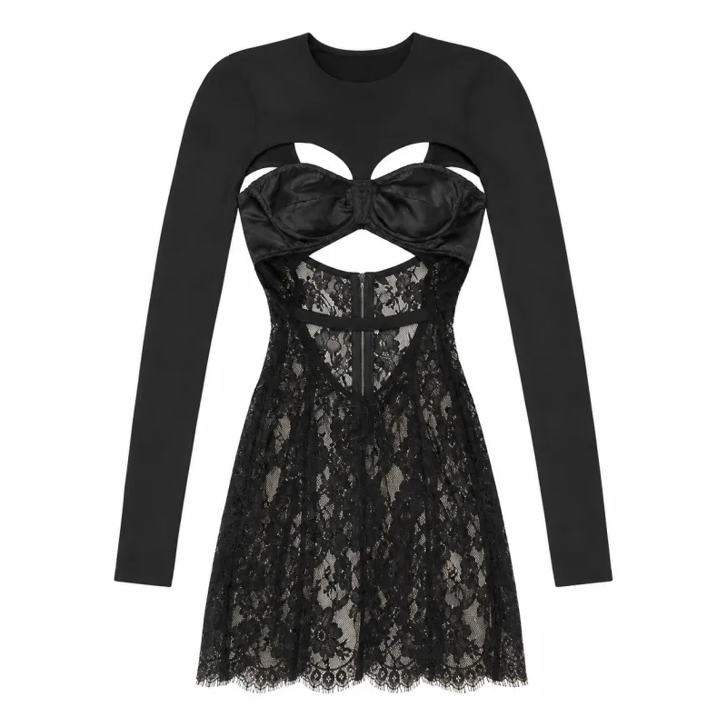 Dolce & Gabbana Woman Dress Lace Floral Black made by Dolce & Gabanna