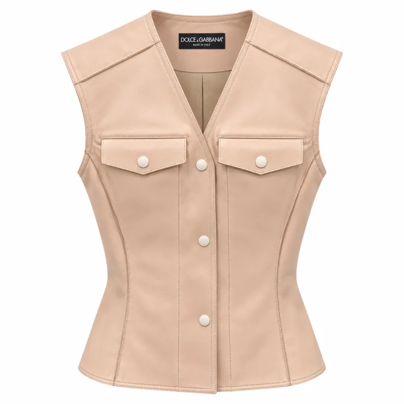 Dolce & Gabbana Woman Vest Leather Beige made by Dolce & Gabanna