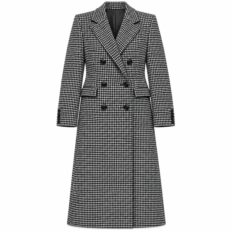 Dolce & Gabbana Woman Coat Double-Breasted pied-de-poule Black made by Dolce & Gabanna
