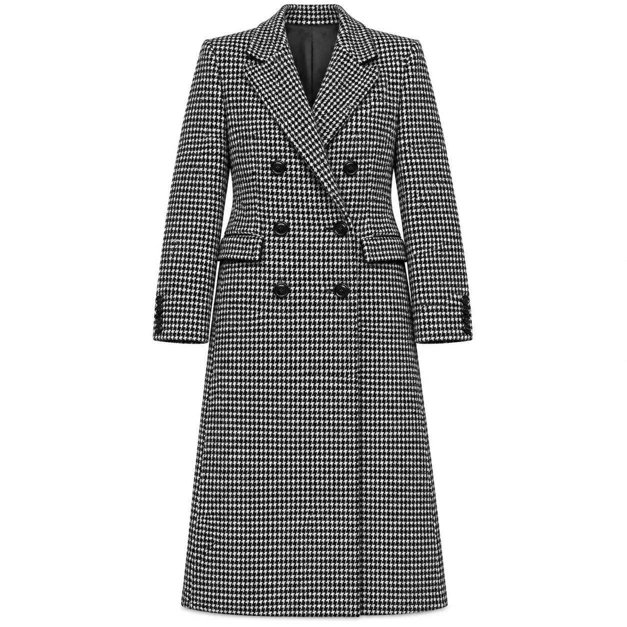 Dolce & Gabbana Woman Coat Double-Breasted pied-de-poule Black sold by Siebentaschen