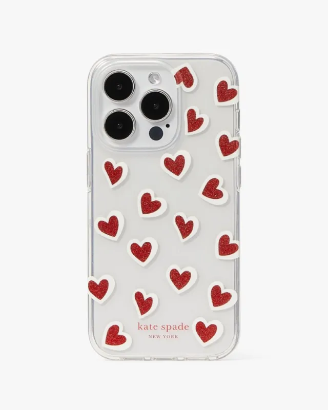 Hearts Glitter iPhone 14 Pro Case sold by Kate Spade