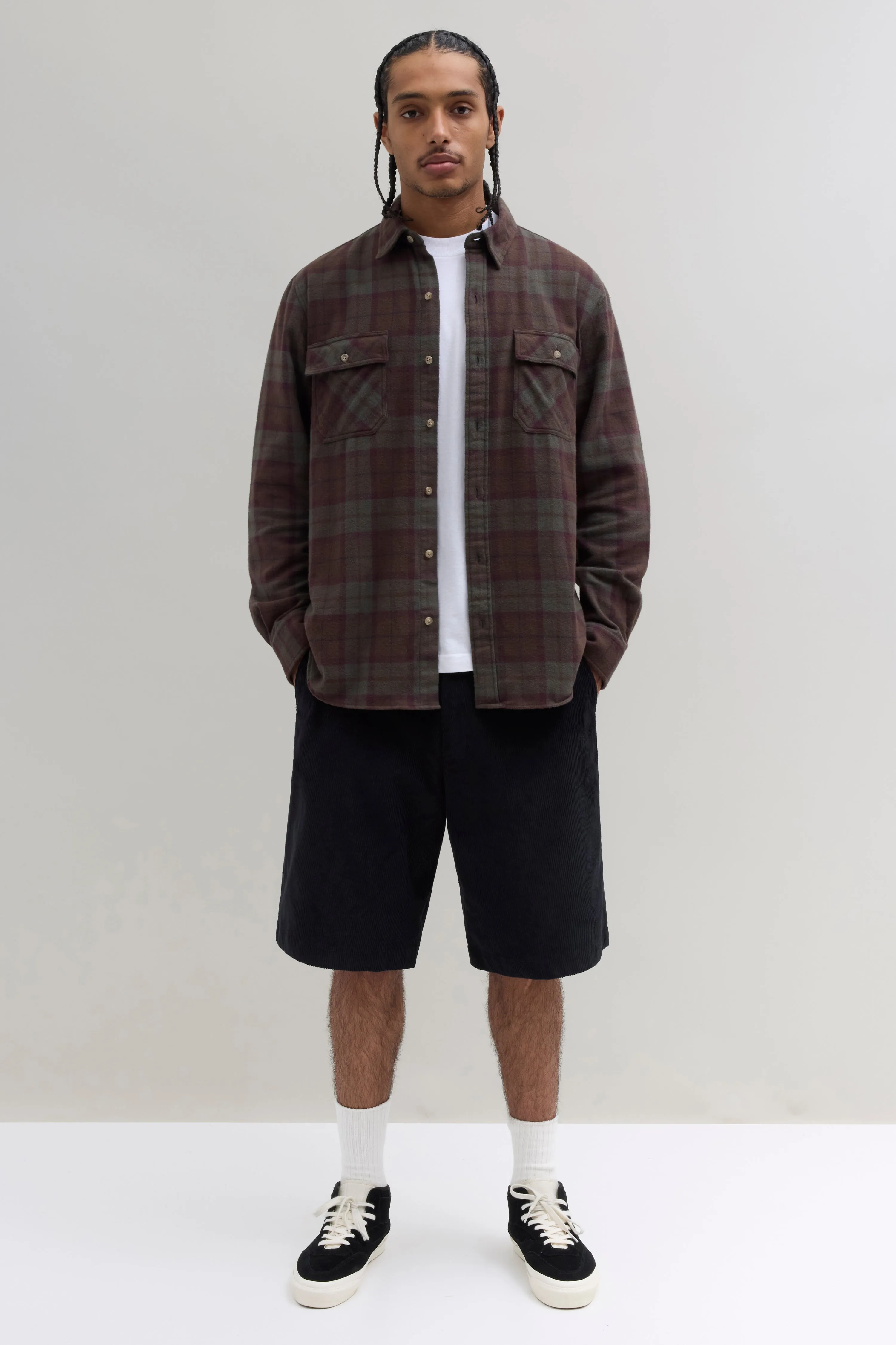 Plaid Flannel Overshirt - Forest Green/Burgundy sold by JJJJound product image thumbnail 4