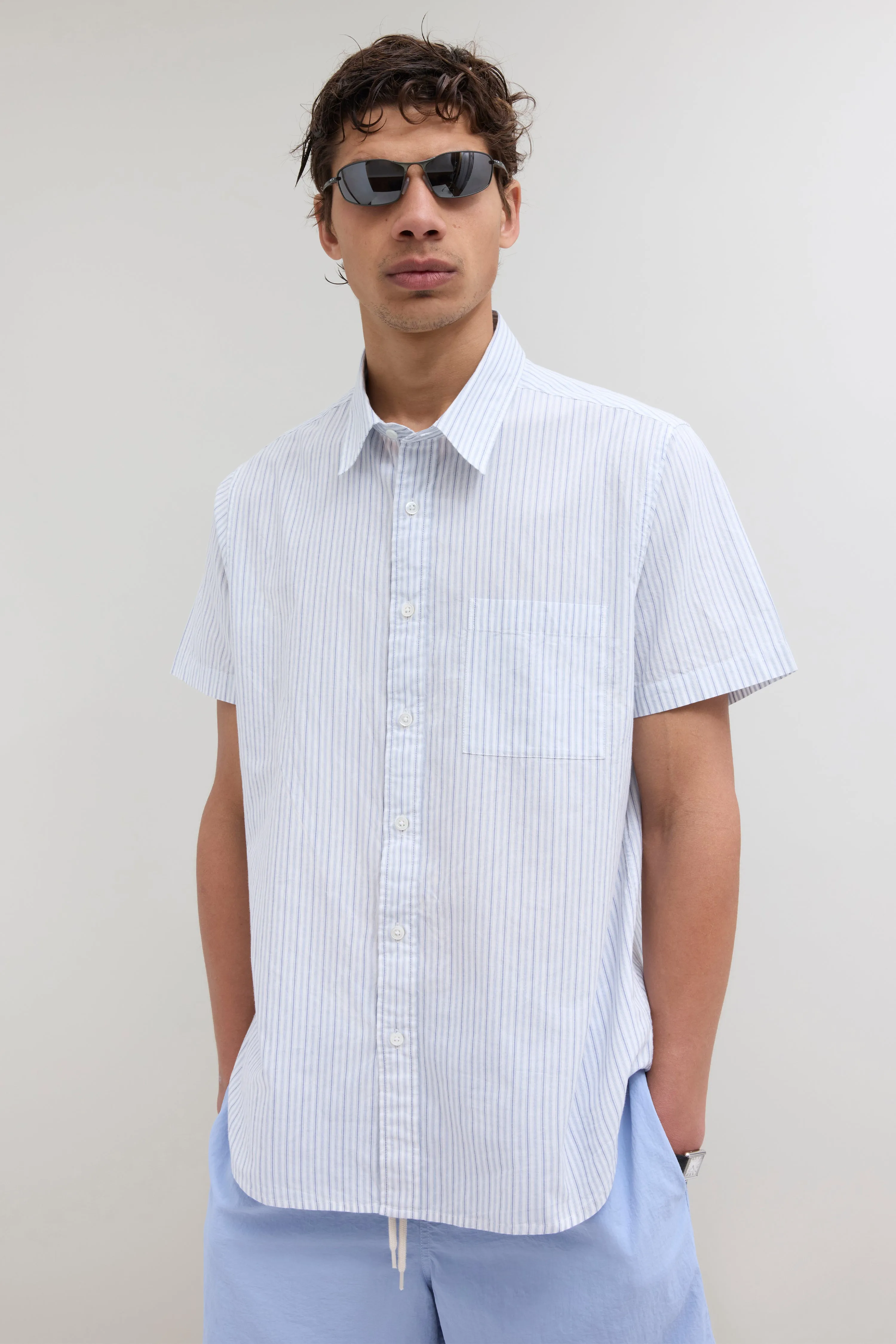 Striped Shortsleeve Shirt - White/Blue sold by JJJJound product image thumbnail 2