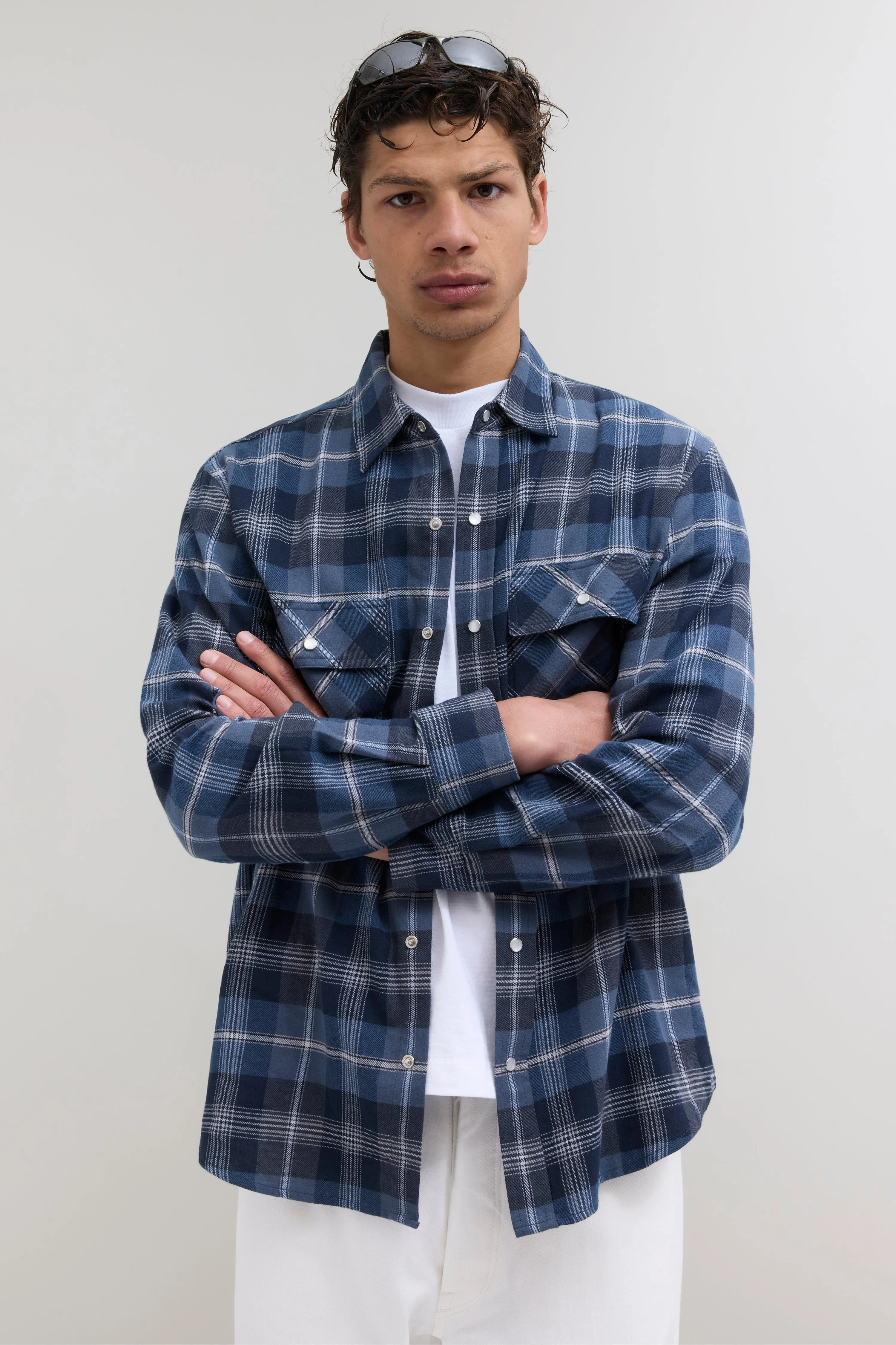 Plaid Flannel Shirt - Blue sold by JJJJound product image thumbnail 2