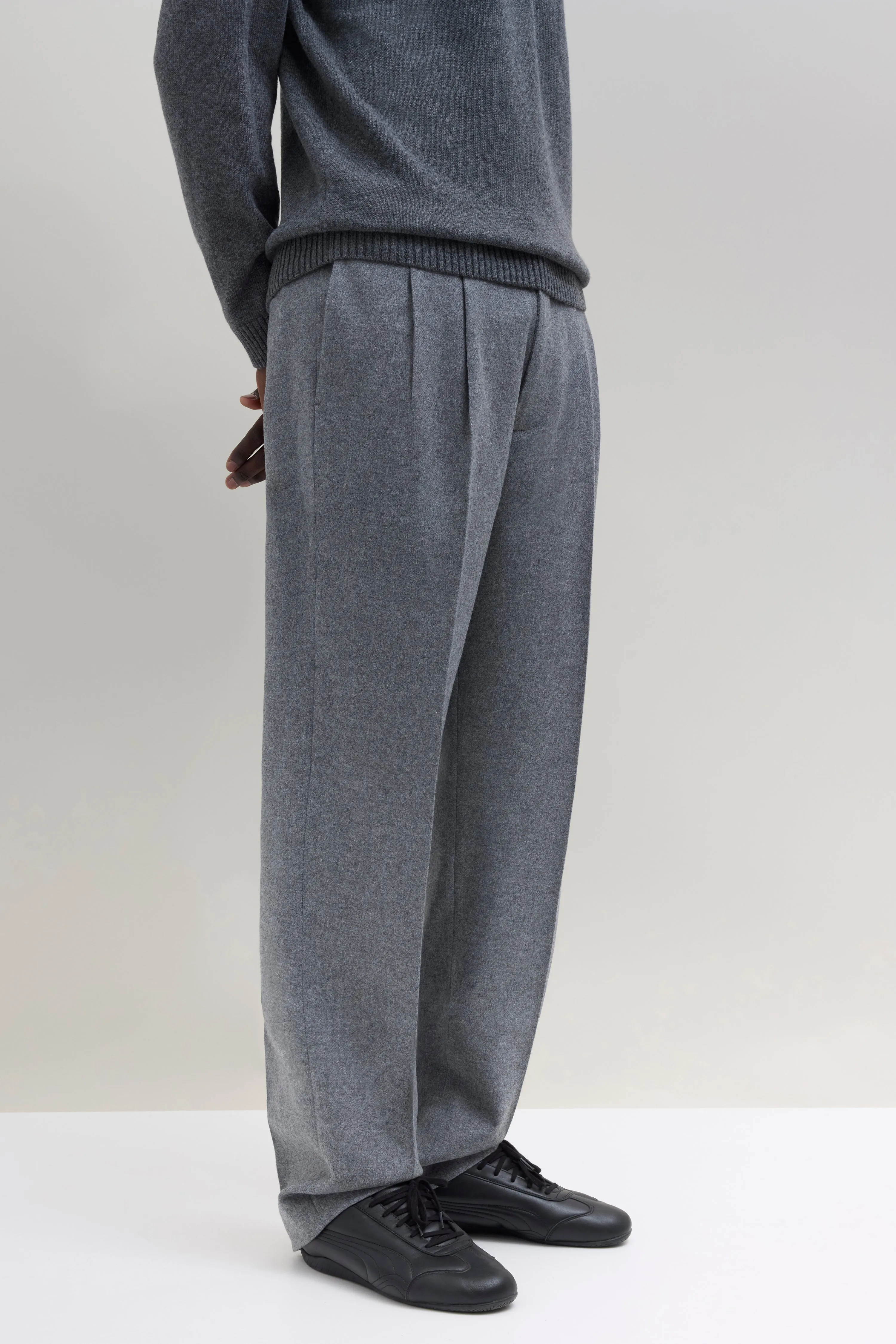Relaxed Pleated Wool Trousers - Grey Mix sold by JJJJound product image thumbnail 2