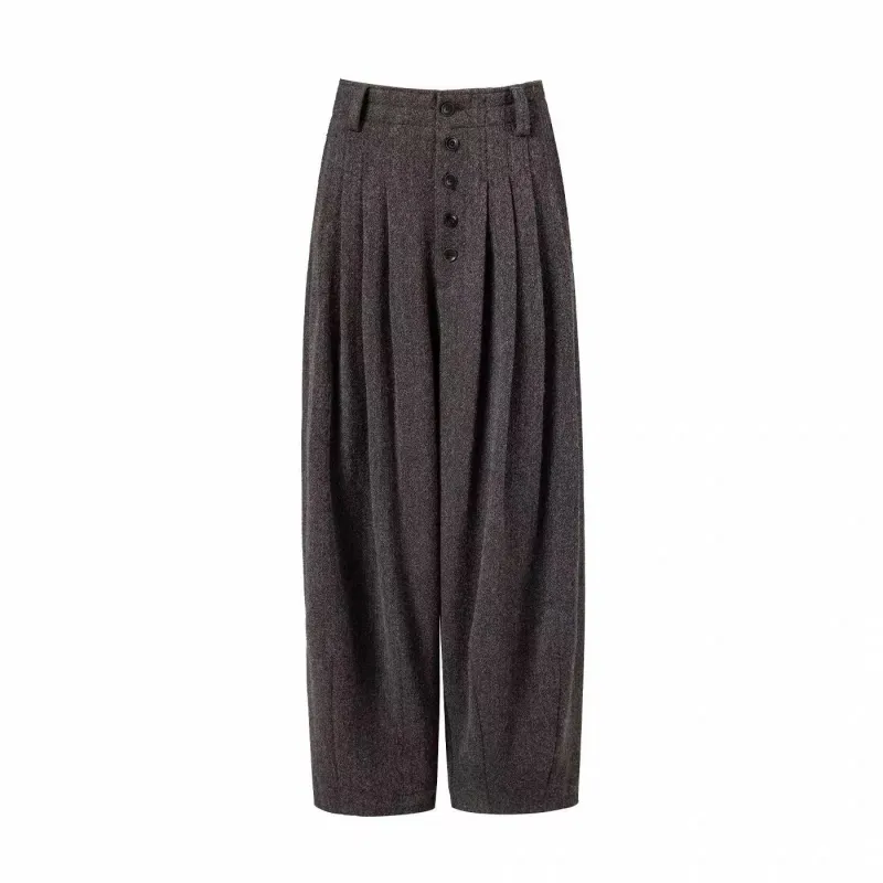 BALIANG Pleated Wool Balloon Trousers-Heather Gray sold by BALIANG