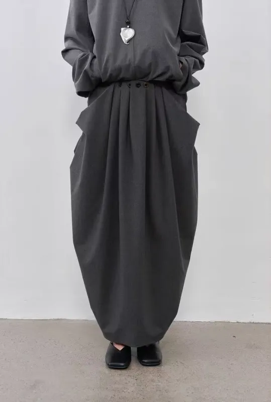 BALIANG Cocoon Pleated Skirt-Grey sold by BALIANG