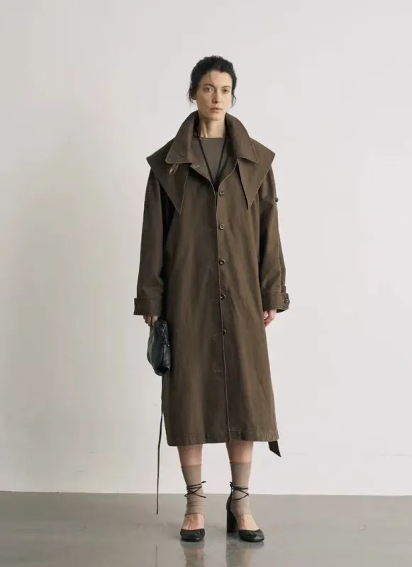 BALIANG Enzyme Scarf Trench Coat-Misty Brown sold by BALIANG