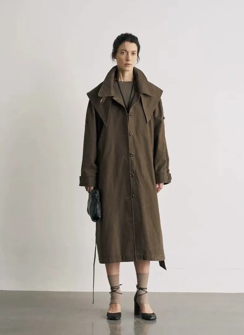 BALIANG Enzyme Scarf Trench Coat-Misty Brown sold by BALIANG