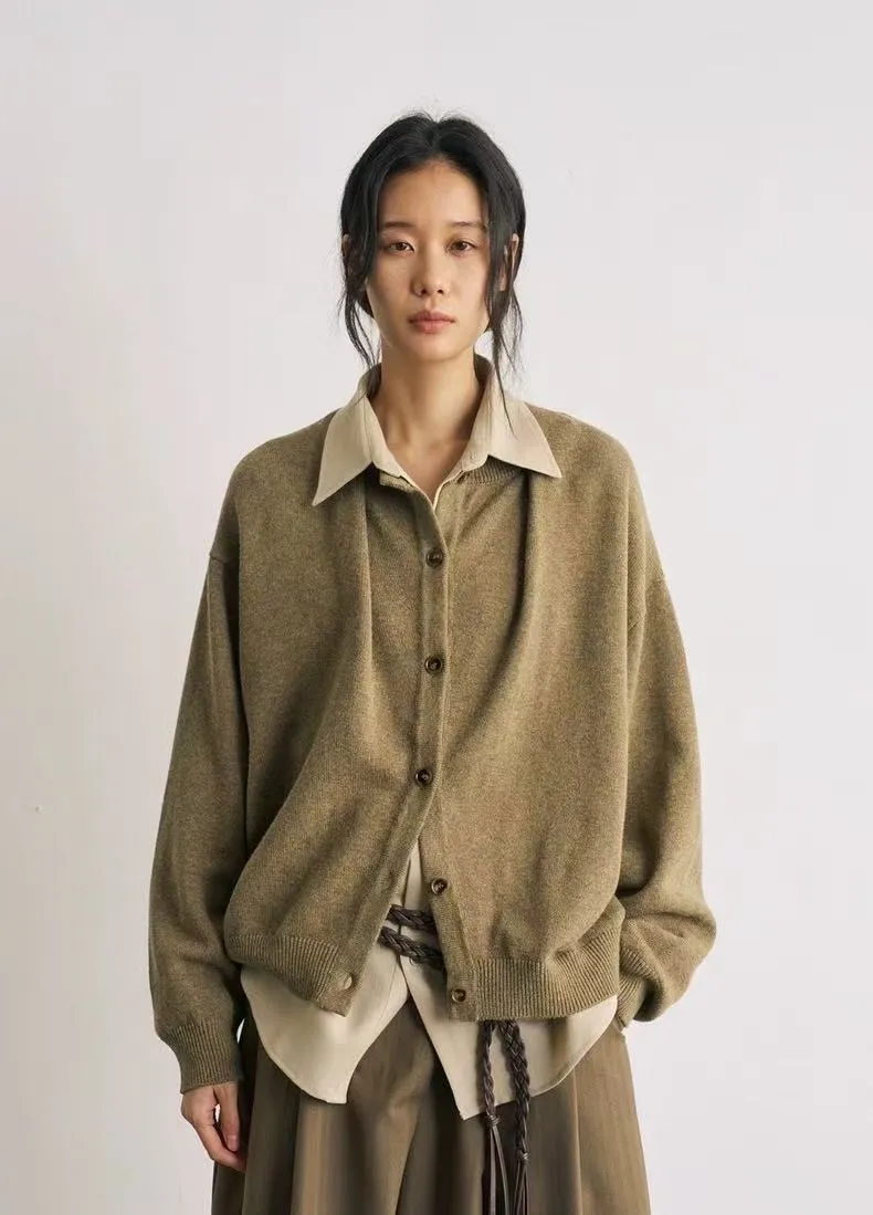 BALIANG Merino Wool Cardigan-Yellow Moss sold by BALIANG