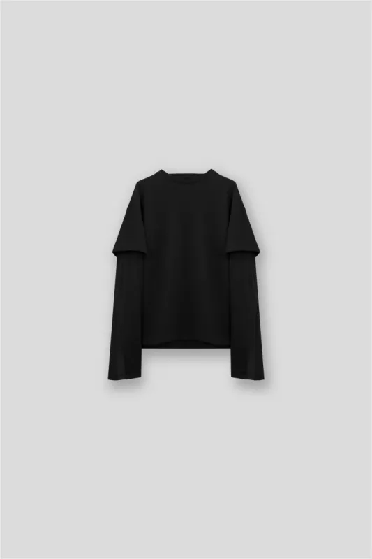 IRIS HYBRID  LONG-SLEEVE T-SHIRT IN BLACK/BLACK sold by vuja dè