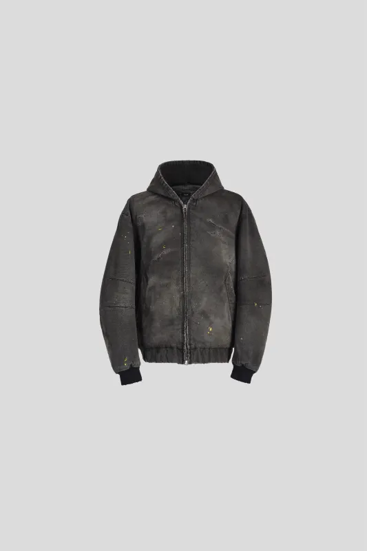 BECK DESTROYED HOODED BOMBER IN BRUSHED COTTON sold by vuja dè