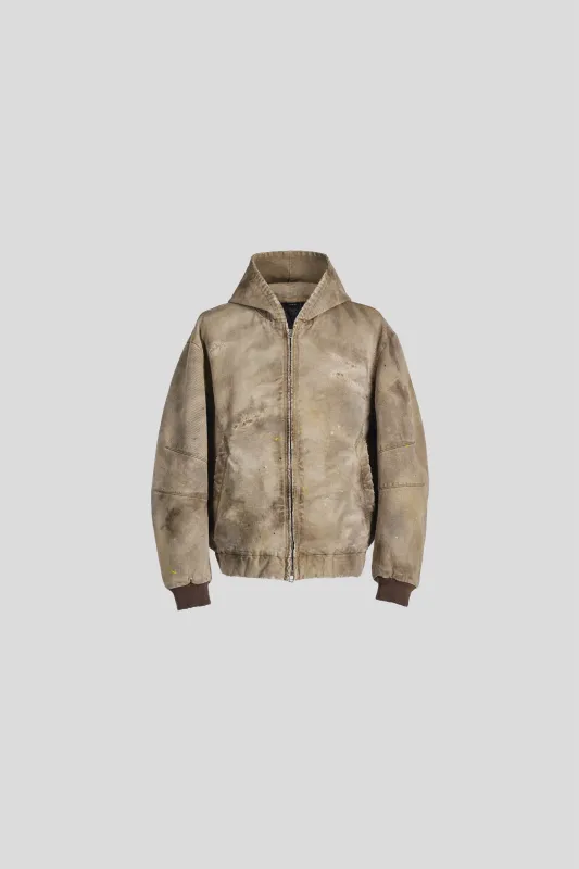 BECK DESTROYED HOODED BOMBER IN BRUSHED COTTON sold by vuja dè
