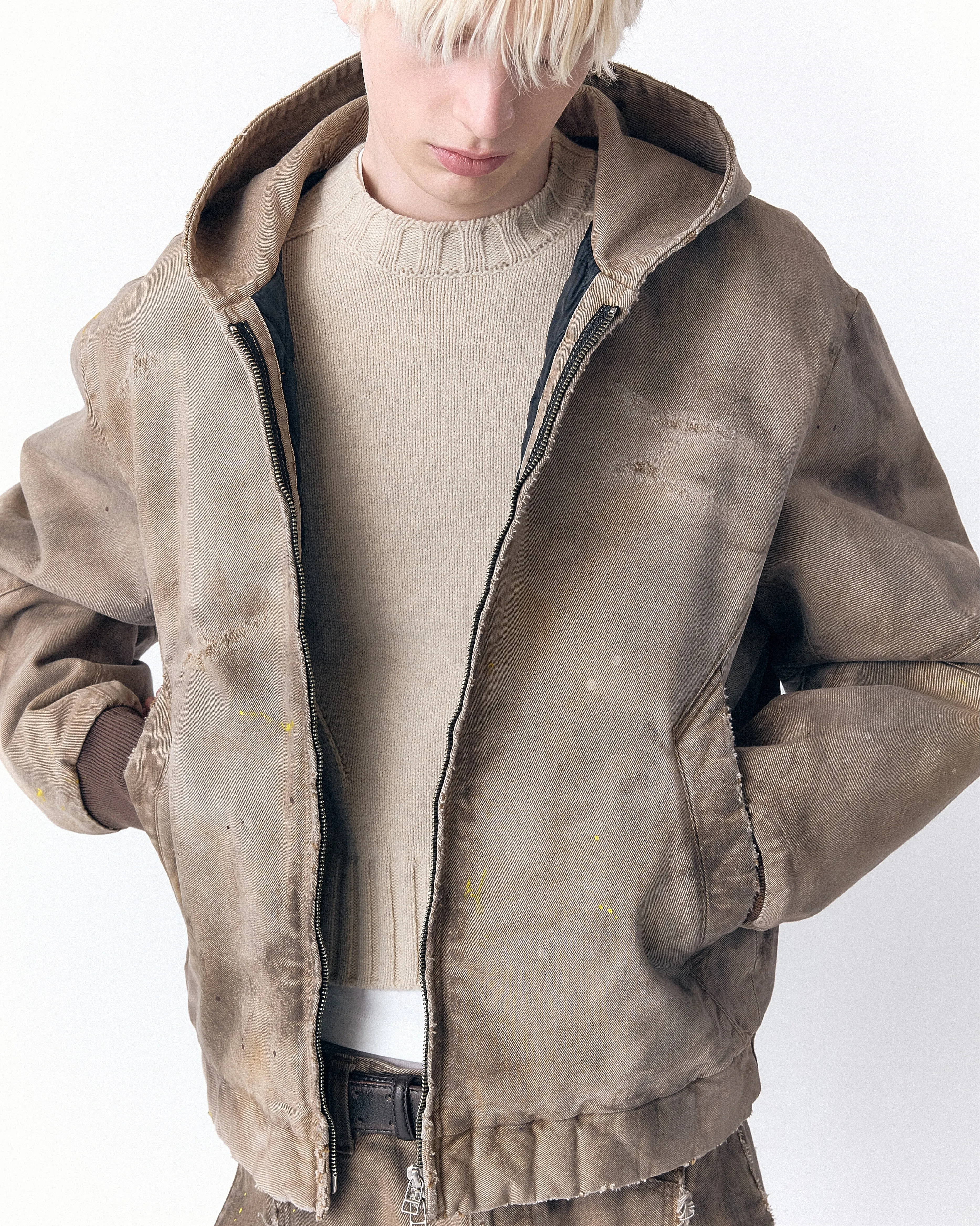 BECK DESTROYED HOODED BOMBER IN BRUSHED COTTON sold by vuja dè product image thumbnail 5