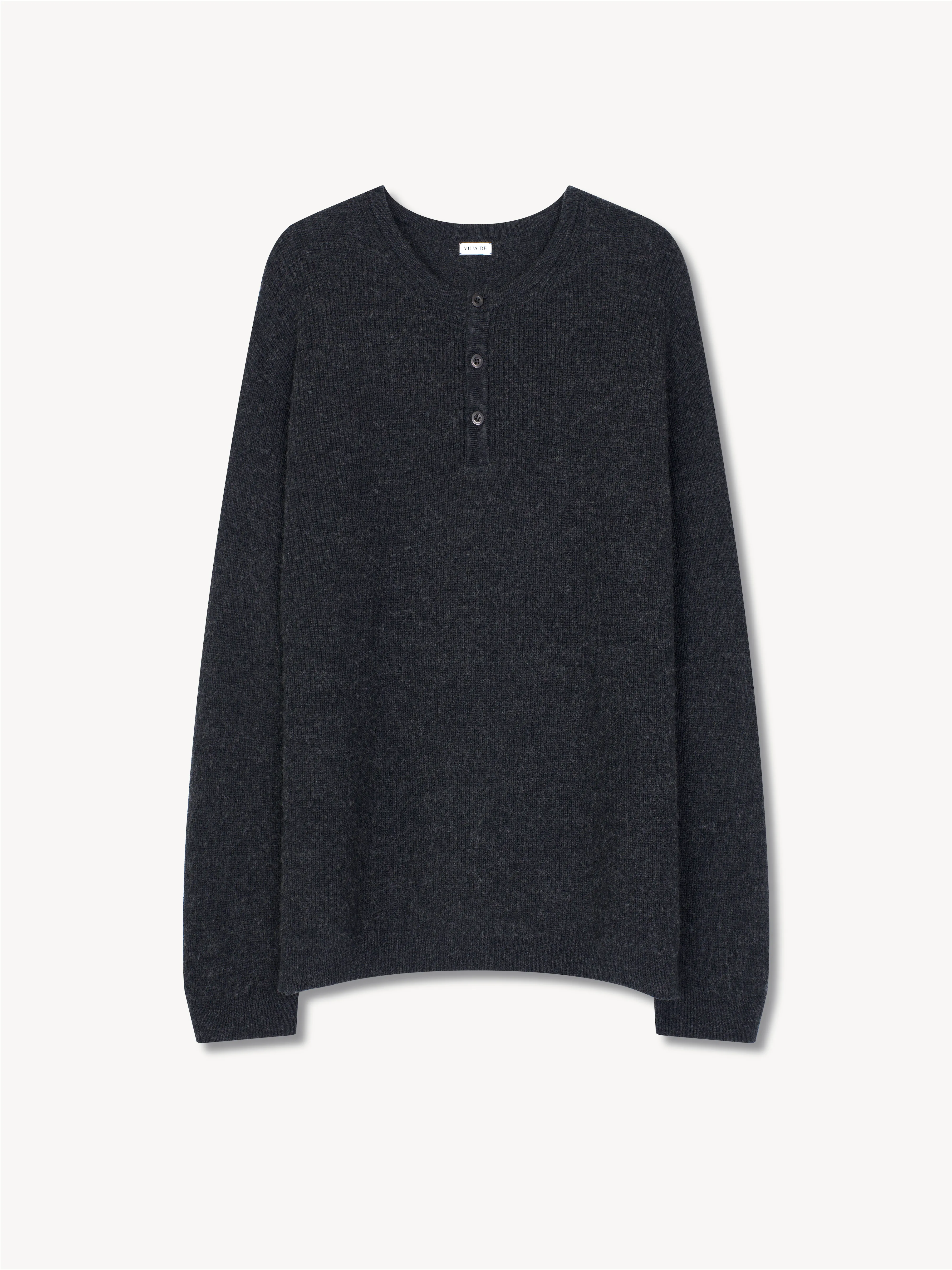 Midas Henley Knit Sweater in Suvin Cotton & Wool sold by vuja dè