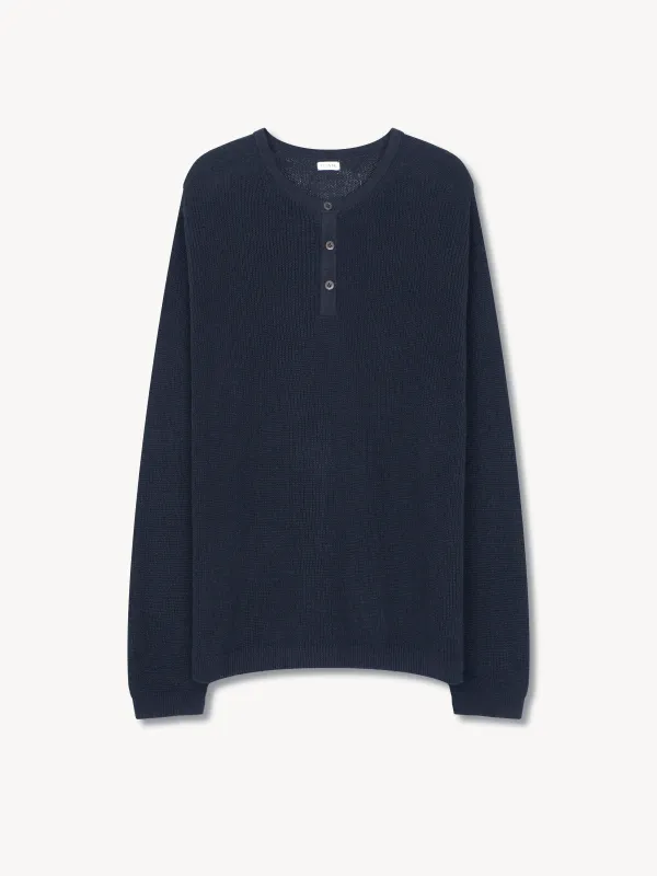 Midas Henley Knit Sweater in Silk & Linen sold by vuja dè