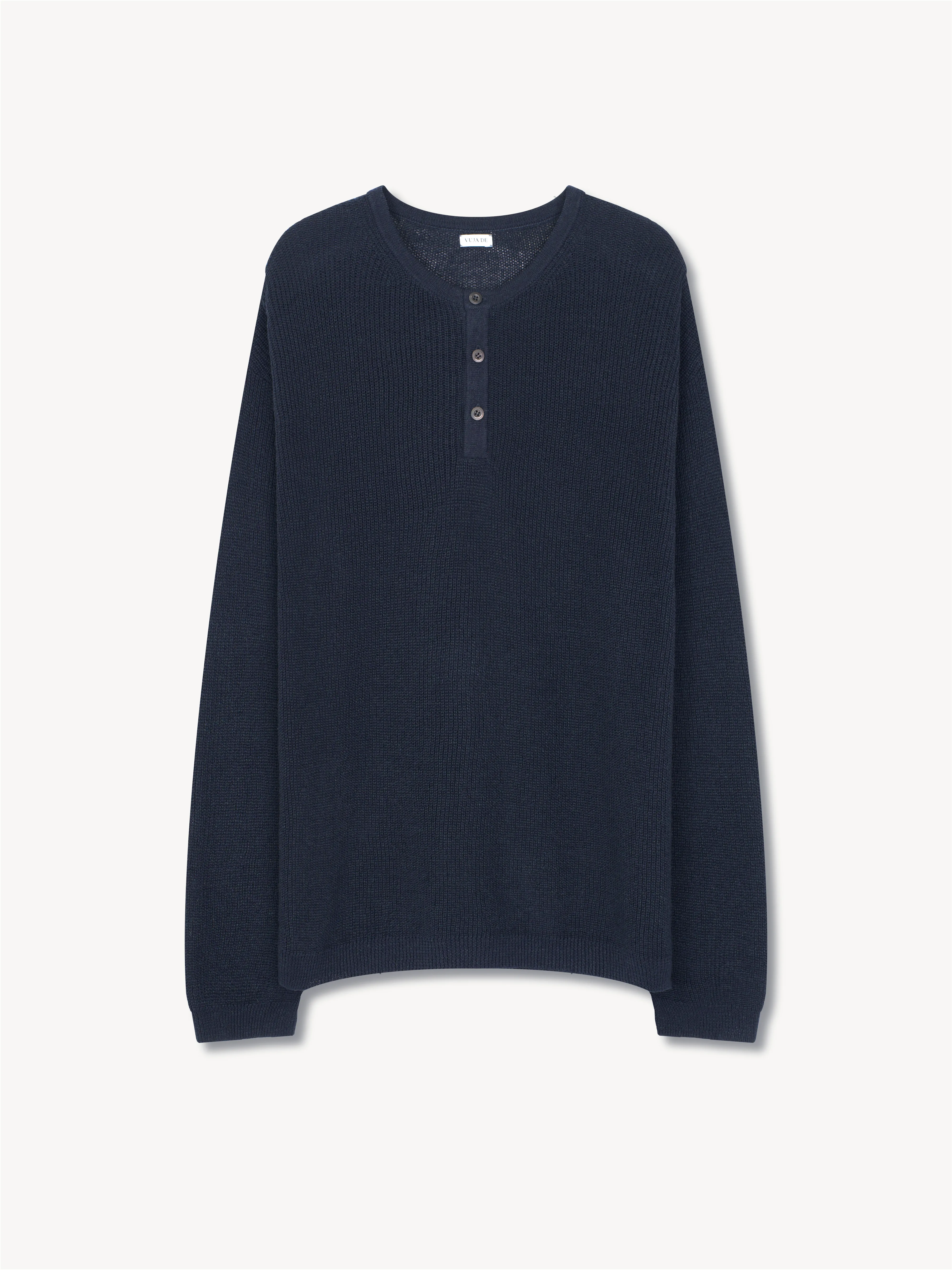 Midas Henley Knit Sweater in Silk & Linen sold by vuja dè