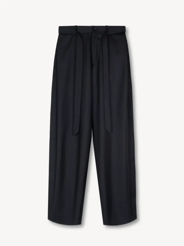 Ren Belted Tuck Trousers in Wool made by vuja dè