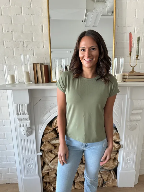 Bennie Crewneck Bamboo T-shirt in Sage sold by Ang Hill