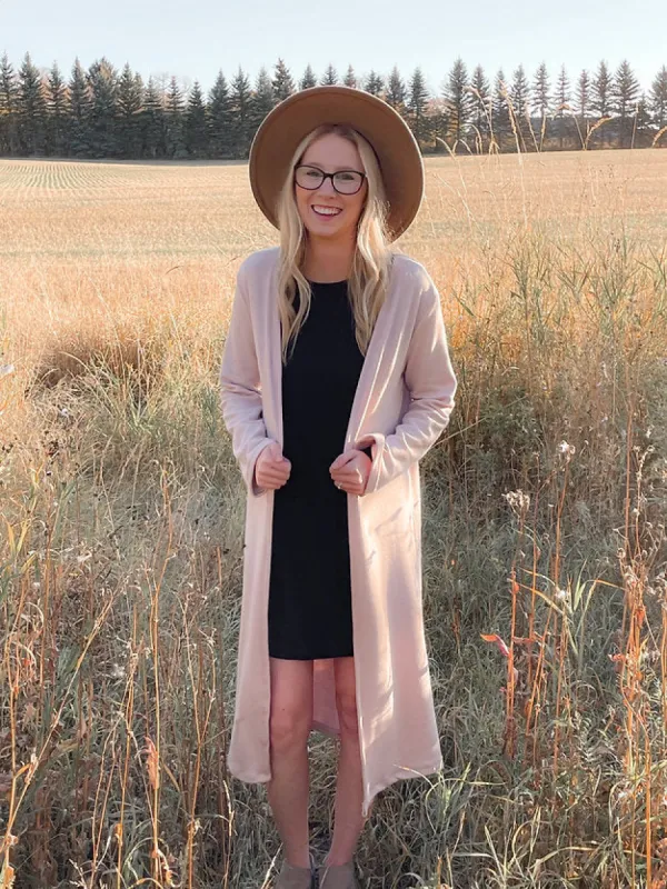 Carolina Long Cardigan in Pink: Petite sold by Ang Hill