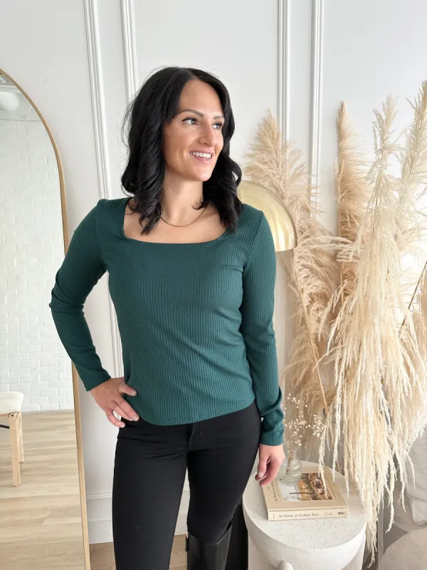 [PRE-ORDER] Tracey square neck long sleeve top in juniper sold by Ang Hill